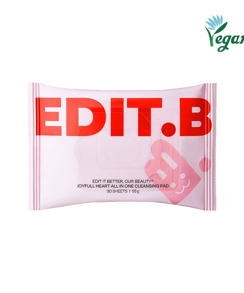 EDIT.B Joyful Heart All-in-One Cleansin Pad 30 Sheets, produit vegan pour nettoyage de la peau en profondeur.