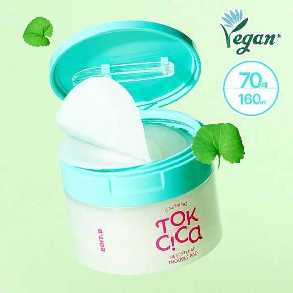 EDIT.B Calming Tok Cica Heartleaf Trouble Pad 70p 160ml disponible sur Ma petite Coree, ton Eshop 100% K-beauty en direct de Seoul