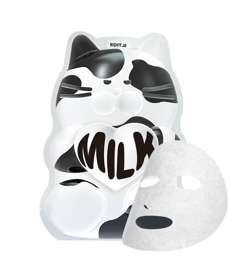 EDIT.B Waterfull Gumi Mask Milk de EDIT.B : masque au lait en tissu, motif chat panda, packaging sur fond blanc.