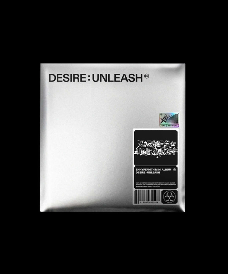 ENHYPEN - 6th Album [DESIRE : UNLEASH] (ENGENE ver.) - Album Kpop, jaquette blanche « DESIRE : UNLEASH », arrière-plan sombre
