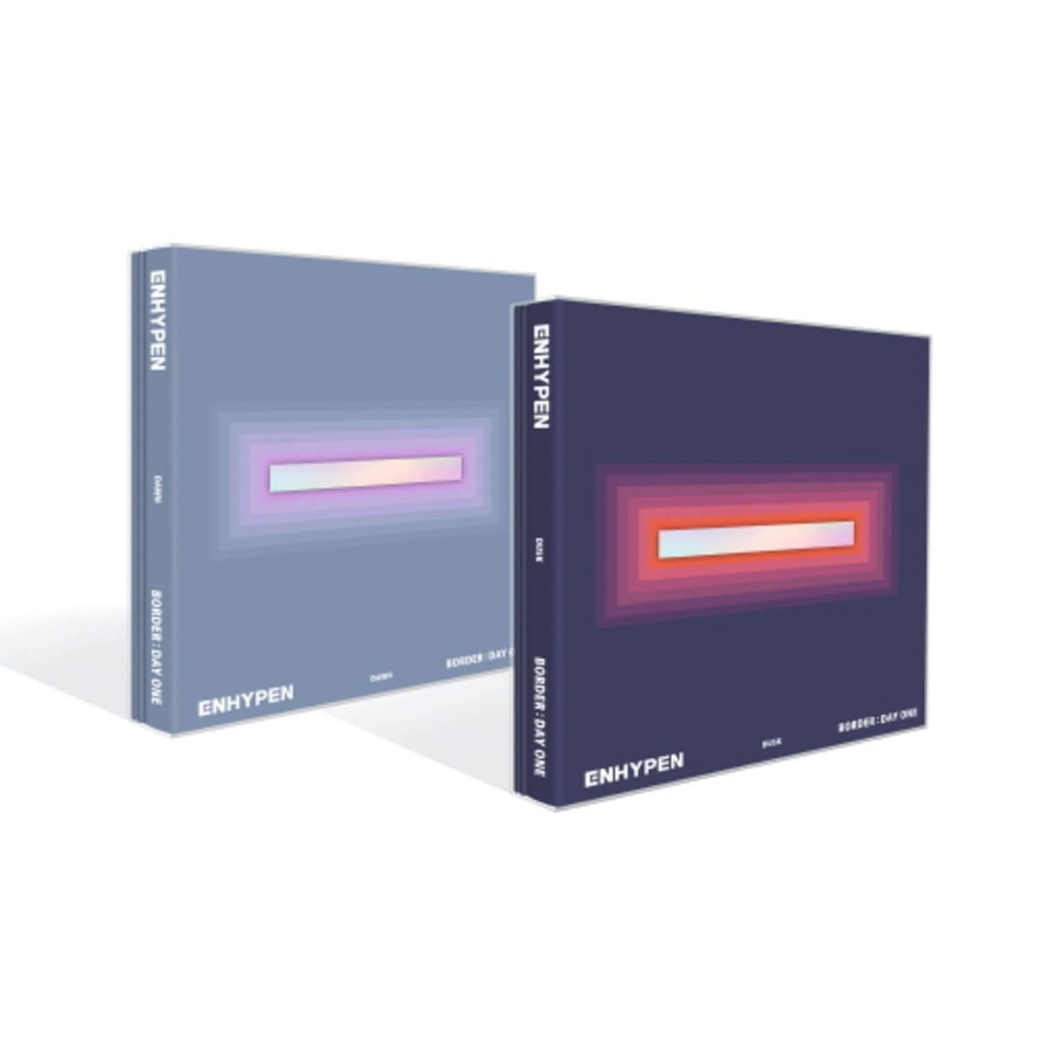 ENHYPEN - [BORDER : DAY ONE] (DUSK , DAWN Ver.) Random - Album Kpop, boîtiers couleur néon sur fond blanc.