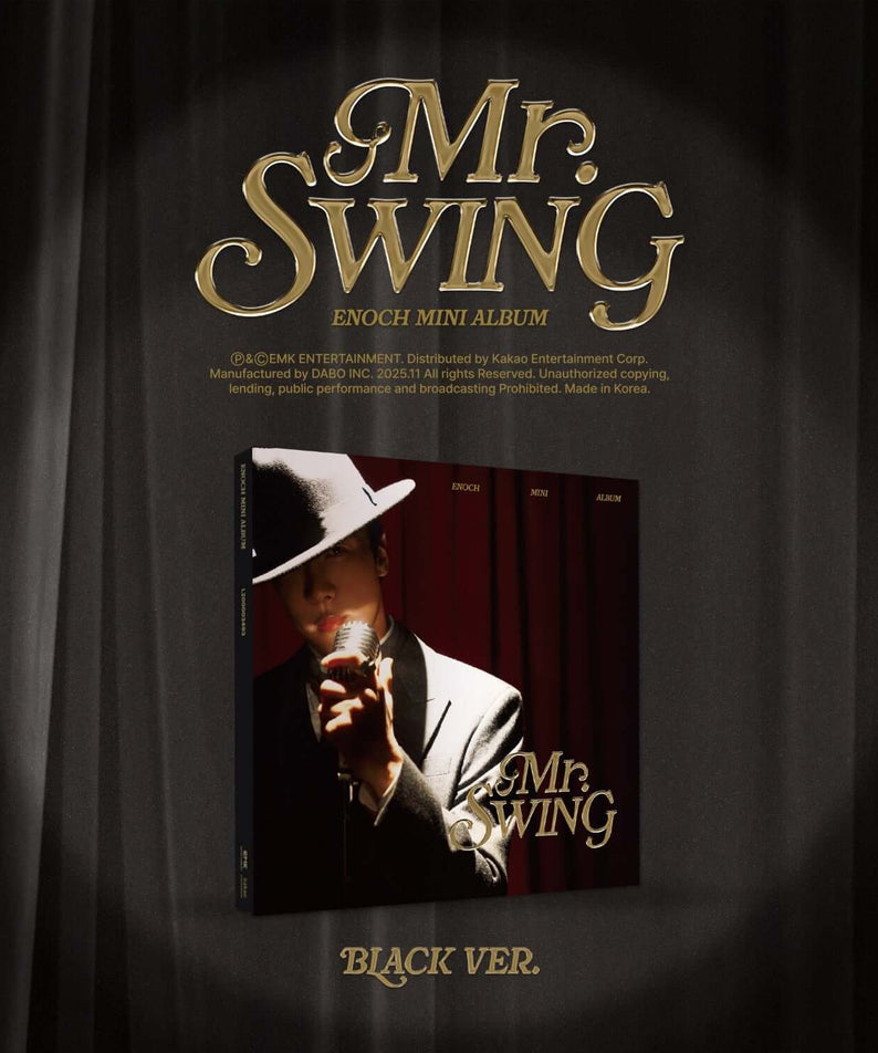 ENOCH - [Mr. SWING] (BLACK VER.) - Album Kpop noir, jaquette avec silhouette et titre doré sur fond sombre