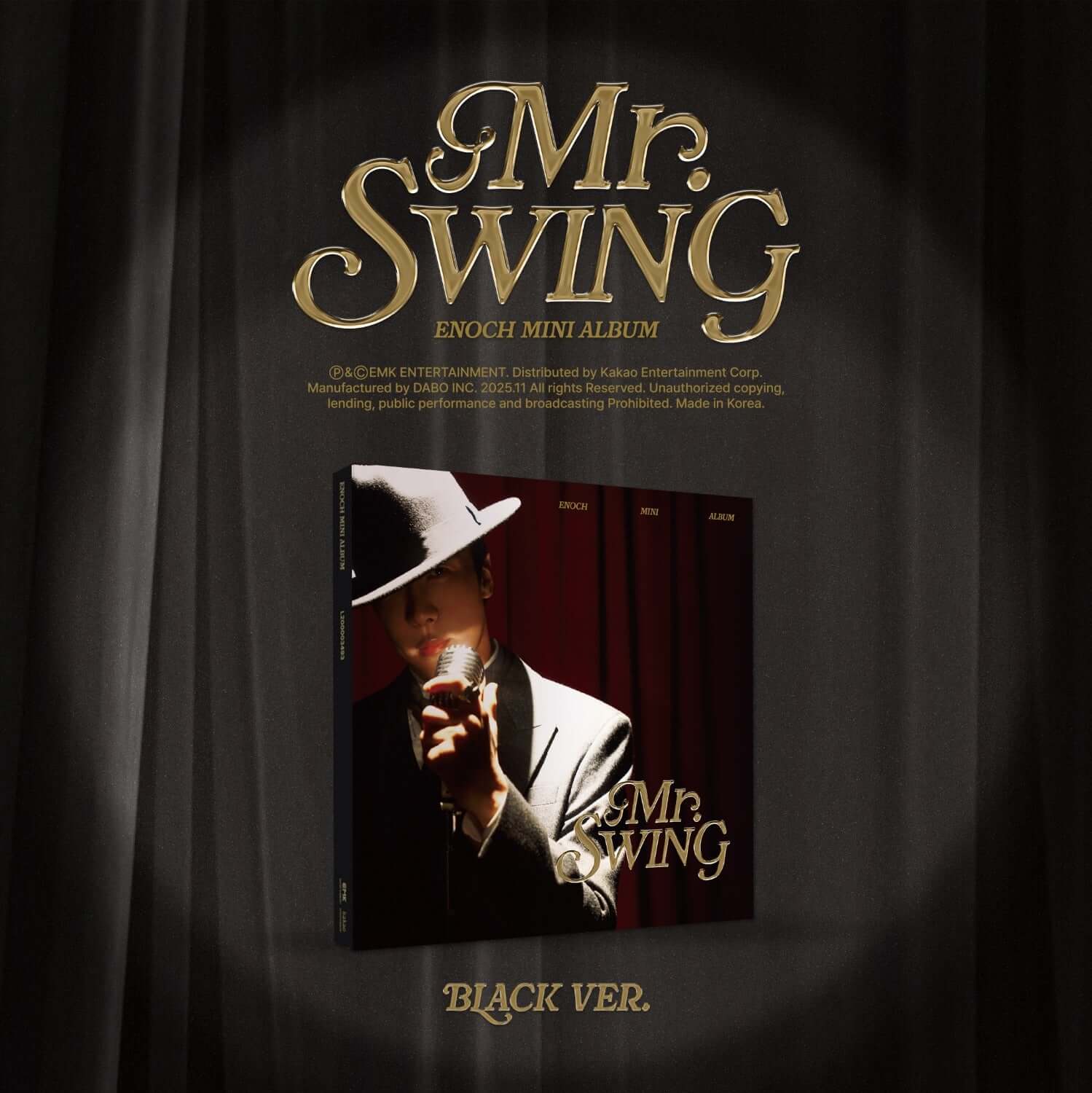 ENOCH - [Mr. SWING] (BLACK VER.) - Album Kpop noir, jaquette avec silhouette et titre doré sur fond sombre