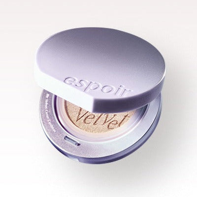 ESPOIR Bevelvet Cover Cushion SPF42 PA++ [Galaxy Beam Collection] de la marque Espoir, boîtier violet sur fond clair.