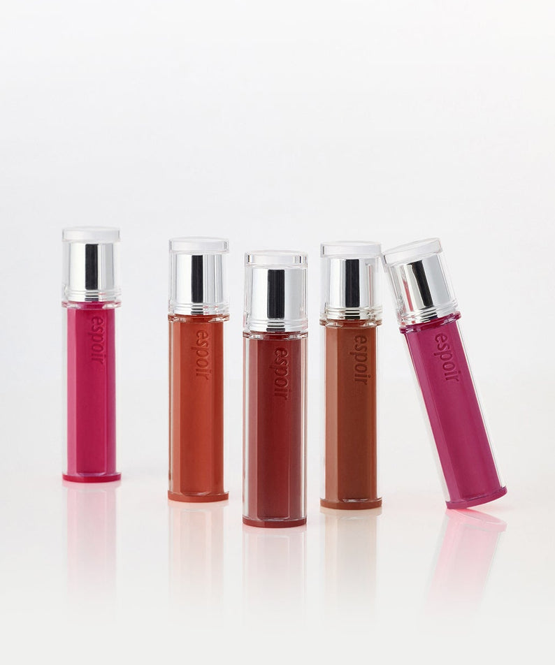 Collection de teintes de ESPOIR Couture Lip Tint Glaze en cinq nuances vibrantes et élégantes.