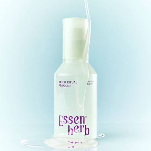 ESSENHERB Mucoritual Ampoule 120ml : flacon blanc avec goutte et fond bleu clair, produit de la marque ESSENHERB.