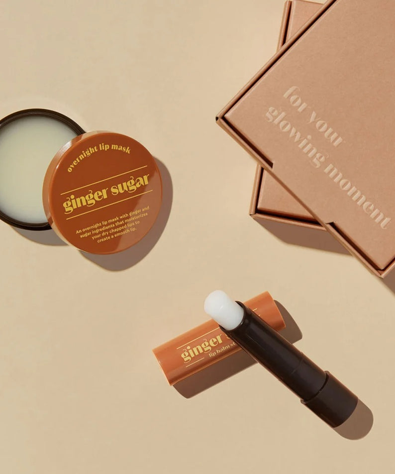 ETUDE Ginger Sugar Lip Care 2-piece Set, baume et masque pour des lèvres douces et hydratées en un seul ensemble élégant.