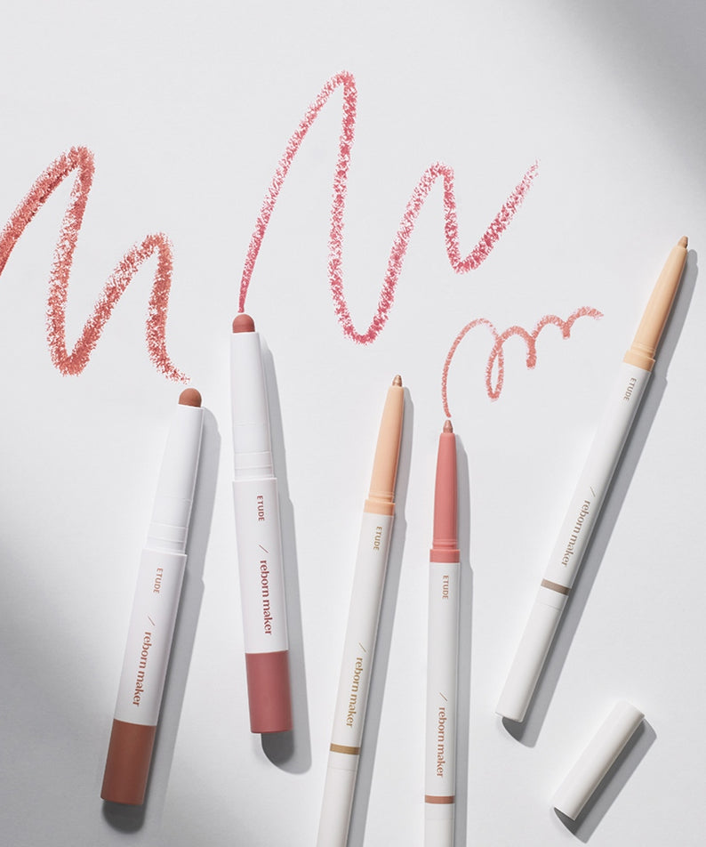 Crayons de maquillage ETUDE Re-creation Maker Aegyo-sal Liner sur fond blanc.