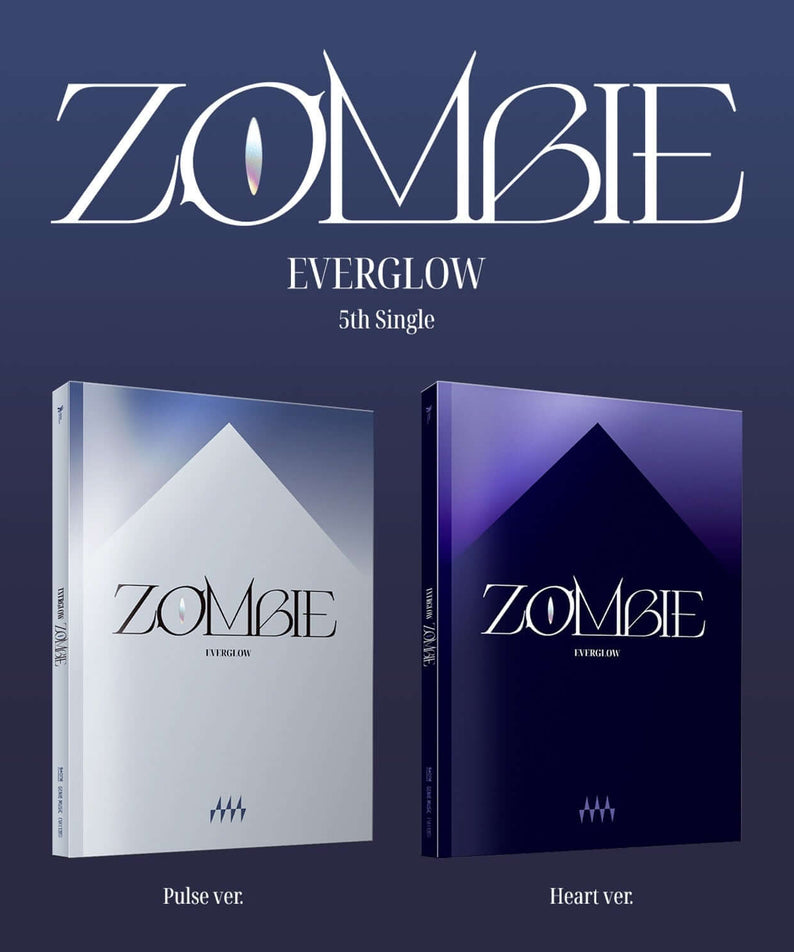 EVERGLOW - 5TH SINGLE ALBUM [ZOMBIE] (Pulse ver. / Heart ver.) (Random) - Album Kpop, visuel double pochette sur fond bleu.