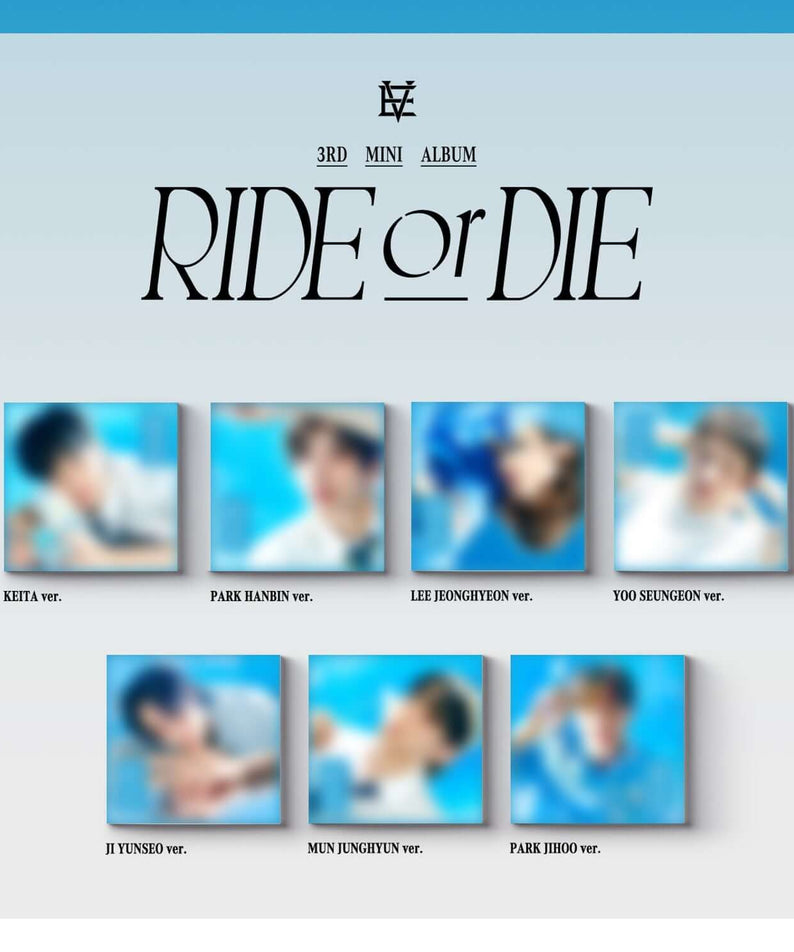 EVNNE - [RIDE or DIE] (Digipack VER.) (Set) - Album Kpop EVNNE, coffret sur fond bleu avec photos des membres