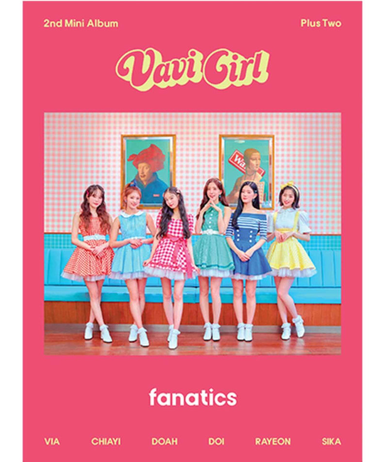 FANATICS - 2nd Album [PLUS TWO] - Album Kpop, pochette rose “Plus Two” avec groupe en tenues colorées, fanatics