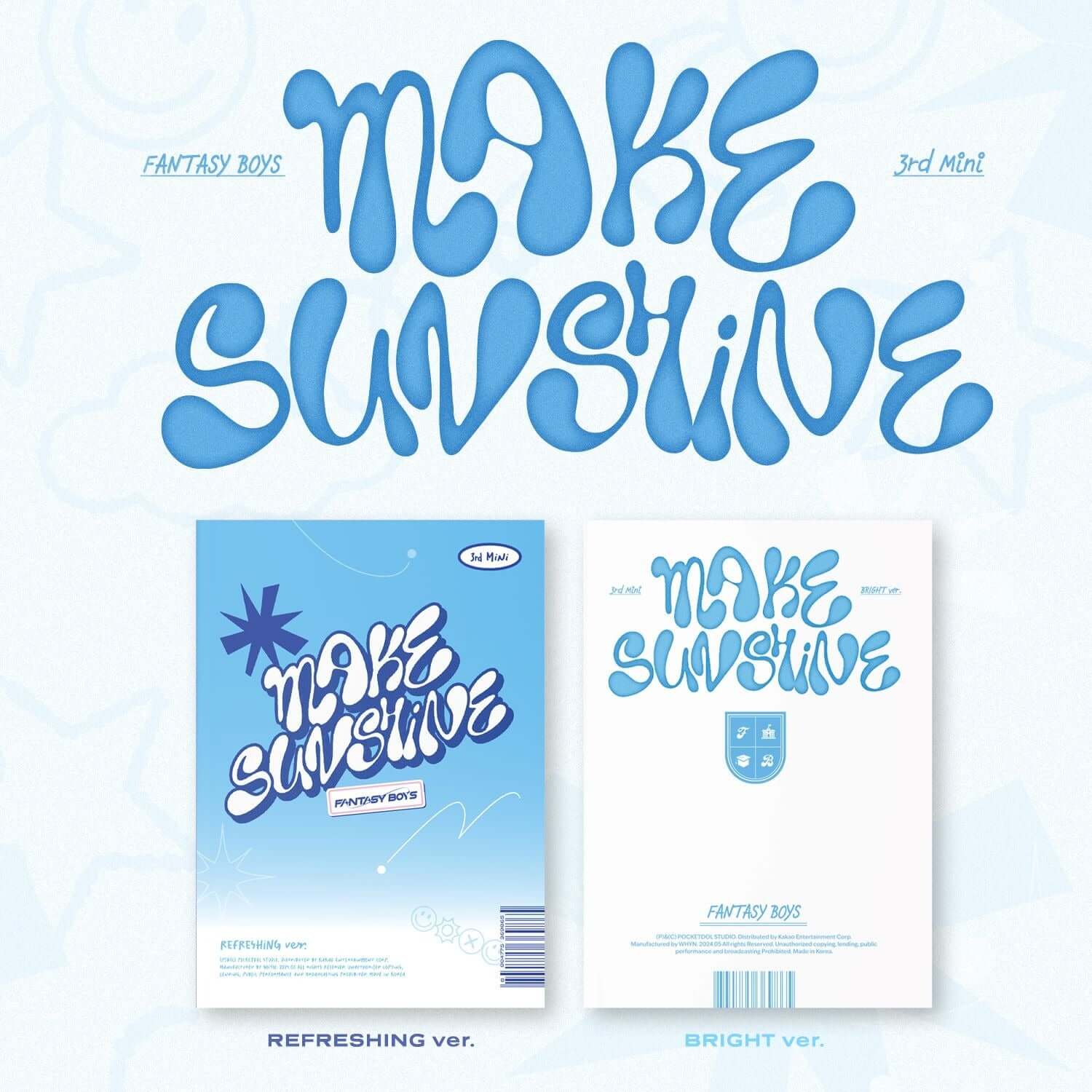 FANTASY BOYS - 3rd MINI ALBUM [MAKE SUNSHINE] (Set of 2) - Album Kpop, visuel couvertures “Make Sunshine” bleu ciel