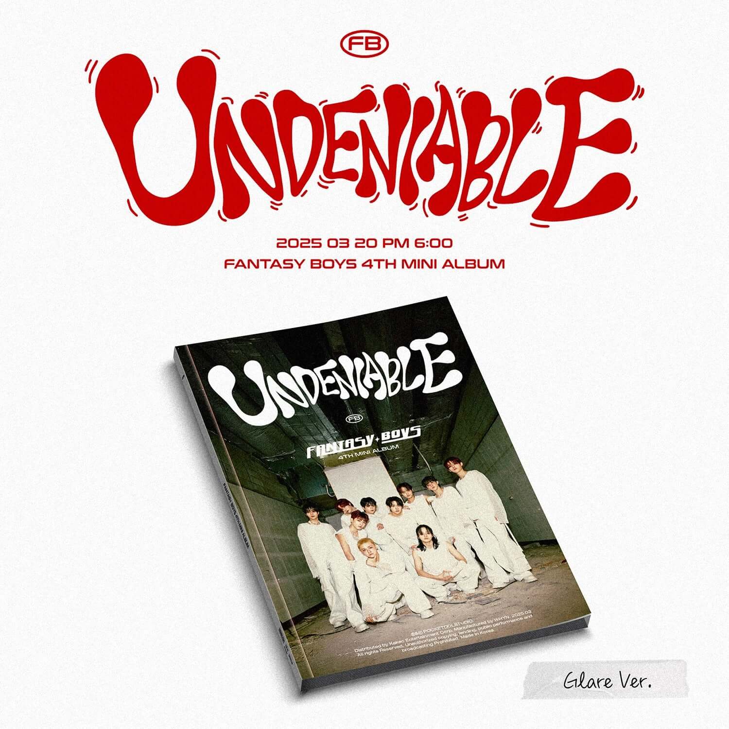 FANTASY BOYS - 4th Album [UNDENIABLE] (Glare ver.) - Album Kpop : pochette noir-vert sur fond blanc, titre rouge