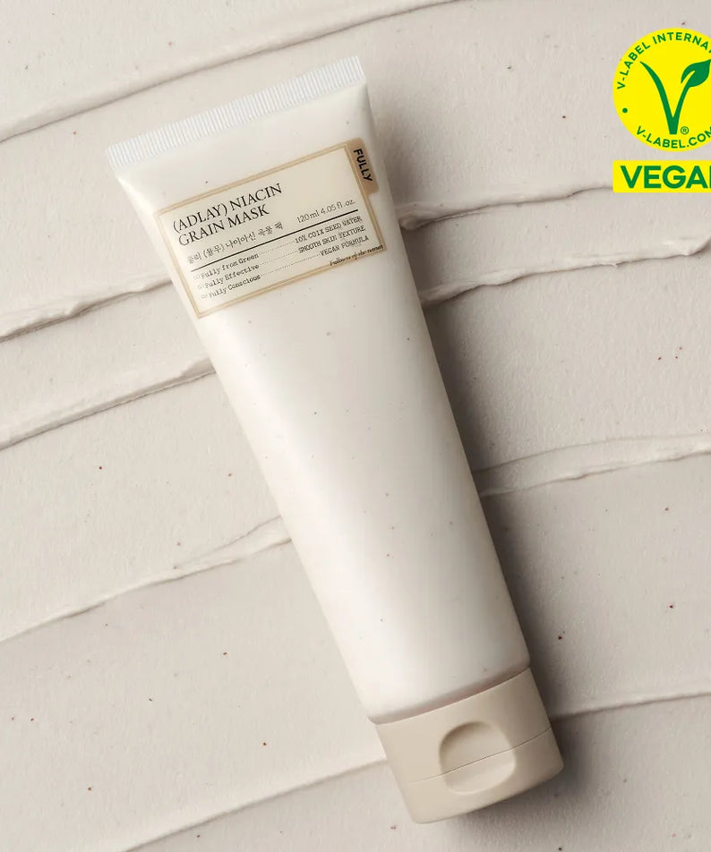 FULLY  Job's tears niacin grain pack 120ml de la marque FULLY, tube crème sur fond blanc, cachet Vegan.