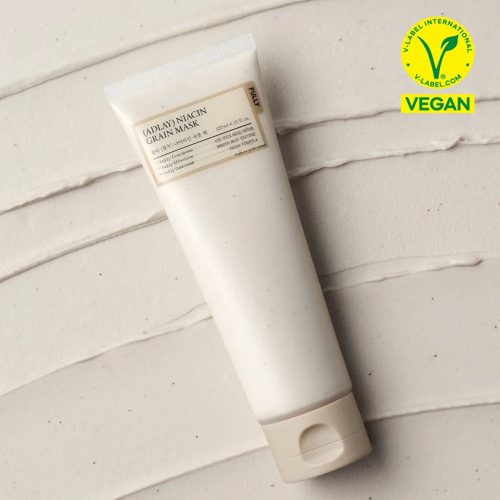 FULLY  Job's tears niacin grain pack 120ml de la marque FULLY, tube crème sur fond blanc, cachet Vegan.