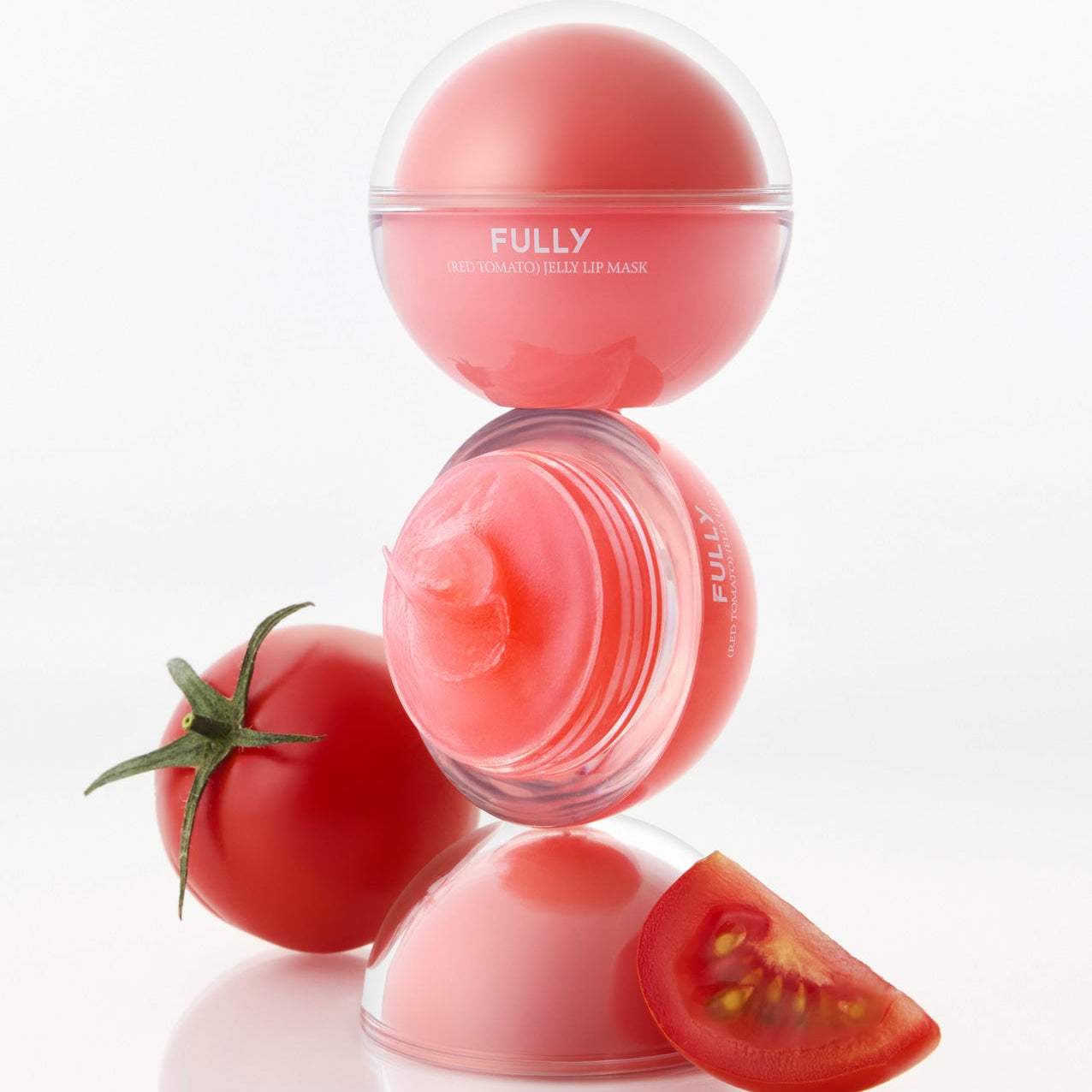 FULLY Red Tomato Jelly Lip Mask 12g de la marque FULLY, masque pour lèvres rouge en gel, photo avec tomates