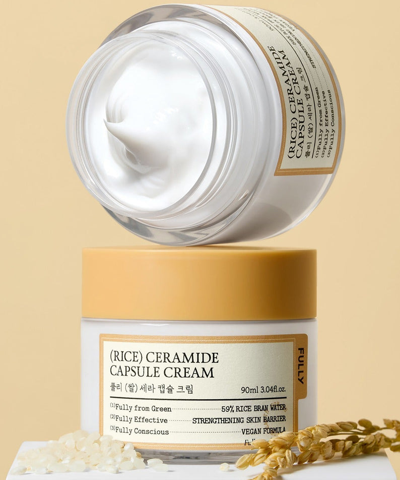 FULLY Rice Sera Capsule Cream 90ml crème hydratante avec céramides de riz, renforce la barrière cutanée, soin du visage nourrissant