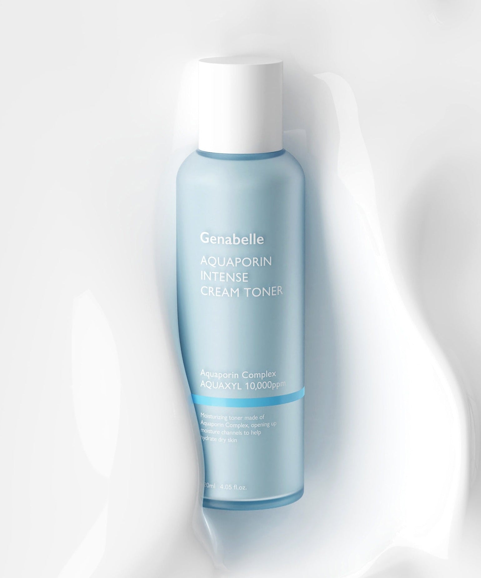 GENABELLE Aquaporin Intense Cream Toner 120ml, flacon bleu de la marque GENABELLE sur fond blanc, studio beauté.