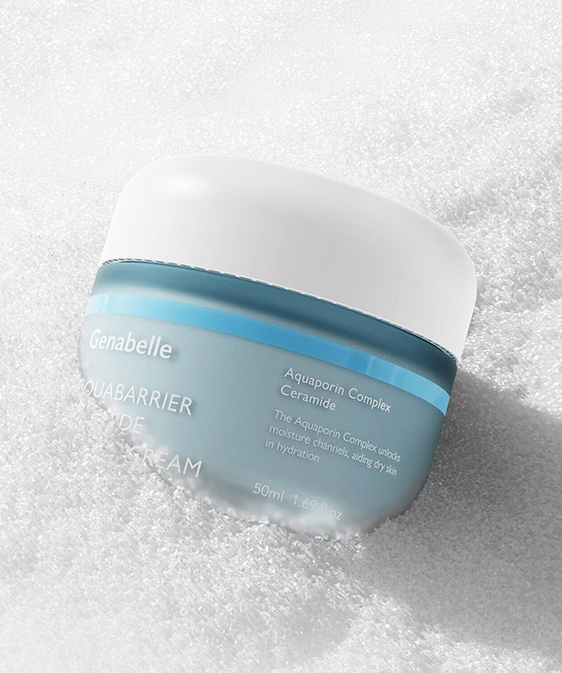 GENABELLE Auqabarrier Ceramide Capsule Cream 50ml de Genabelle, pot crème sur fond blanc texturé, vue produit.