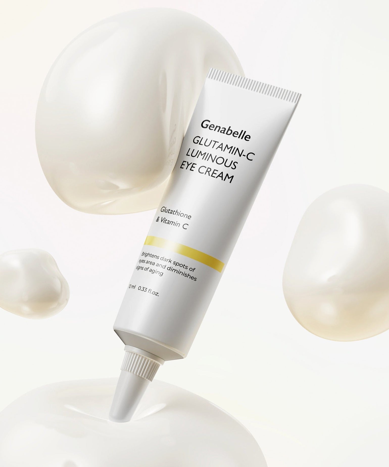 GENABELLE Glutamin-C Luminous Eye Cream 10ml, crème contour des yeux de la marque Genabelle sur fond blanc, flacons.