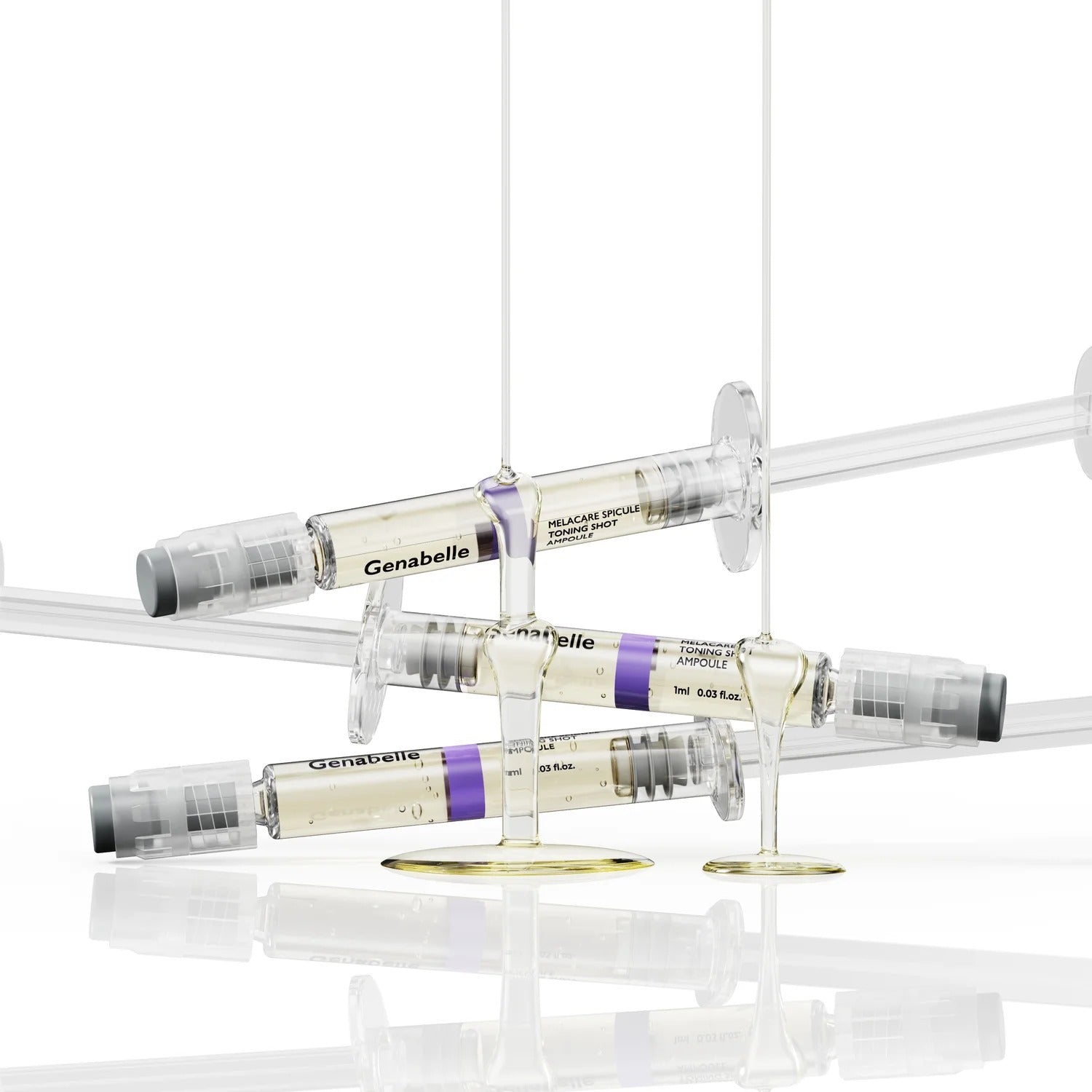 GENABELLE Melacare Spicule Toning Shot Ampoule 3ea, flacons GENABELLE sur fond blanc lumineux