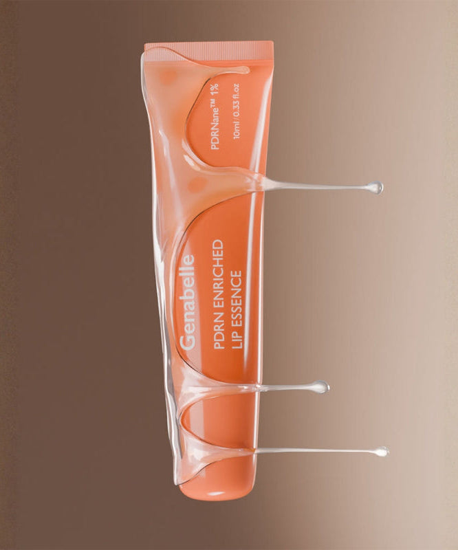 GENABELLE PDRN Enriched Lip Essence 10ml, tube orange de la marque Genabelle sur fond uni, gros plan cosmétique