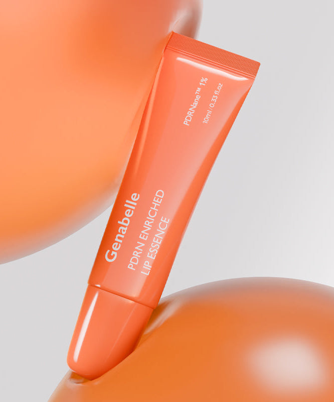 GENABELLE PDRN Enriched Lip Essence 10ml de la marque Genabelle, tube orange sur fond blanc, contexte beauté.