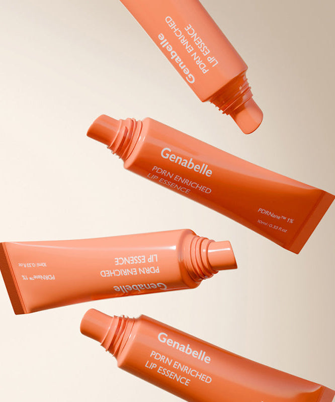 GENABELLE PDRN Enriched Lip Essence 10ml par Genabelle, tubes orange en gros plan sur fond clair.