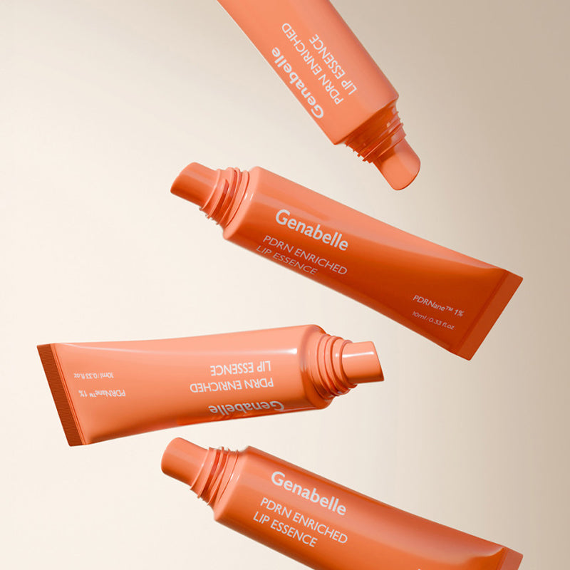 GENABELLE PDRN Enriched Lip Essence 10ml par Genabelle, tubes orange en gros plan sur fond clair.