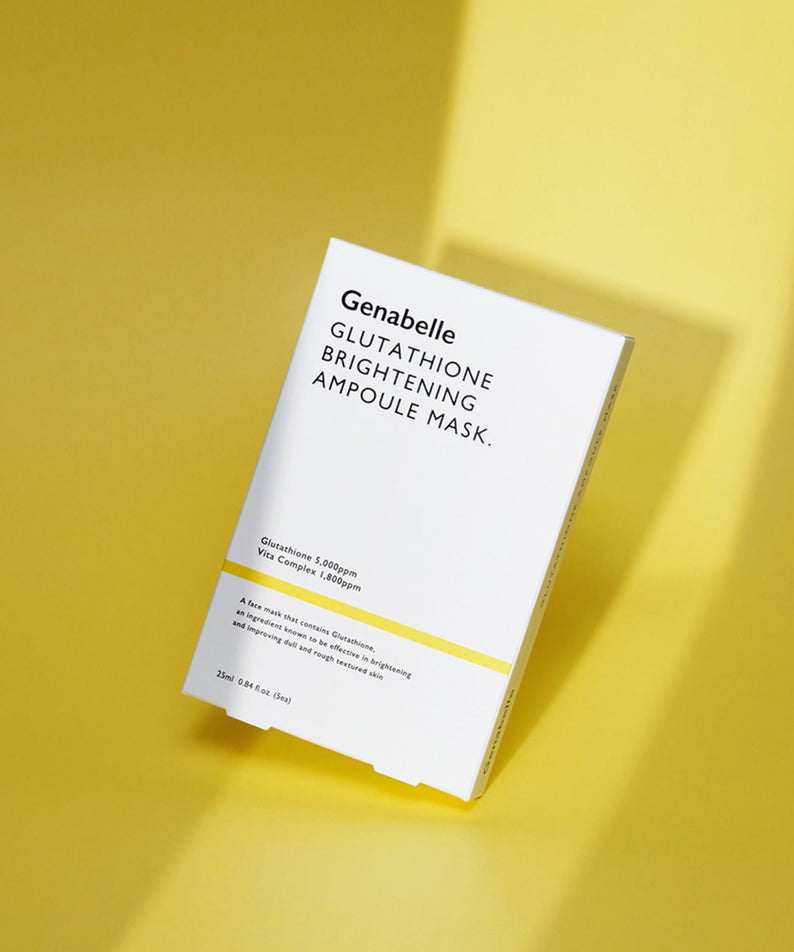GENABELLE Glutathione Brightening Ampoule Mask 5ea en boîte blanche sur fond jaune.