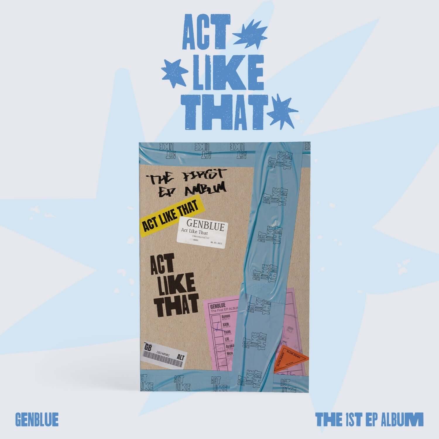 GENBLUE - 1st EP Album [ACT LIKE THAT] - Album Kpop, couverture bleue et rose “ACT LIKE THAT” sur fond étoilé