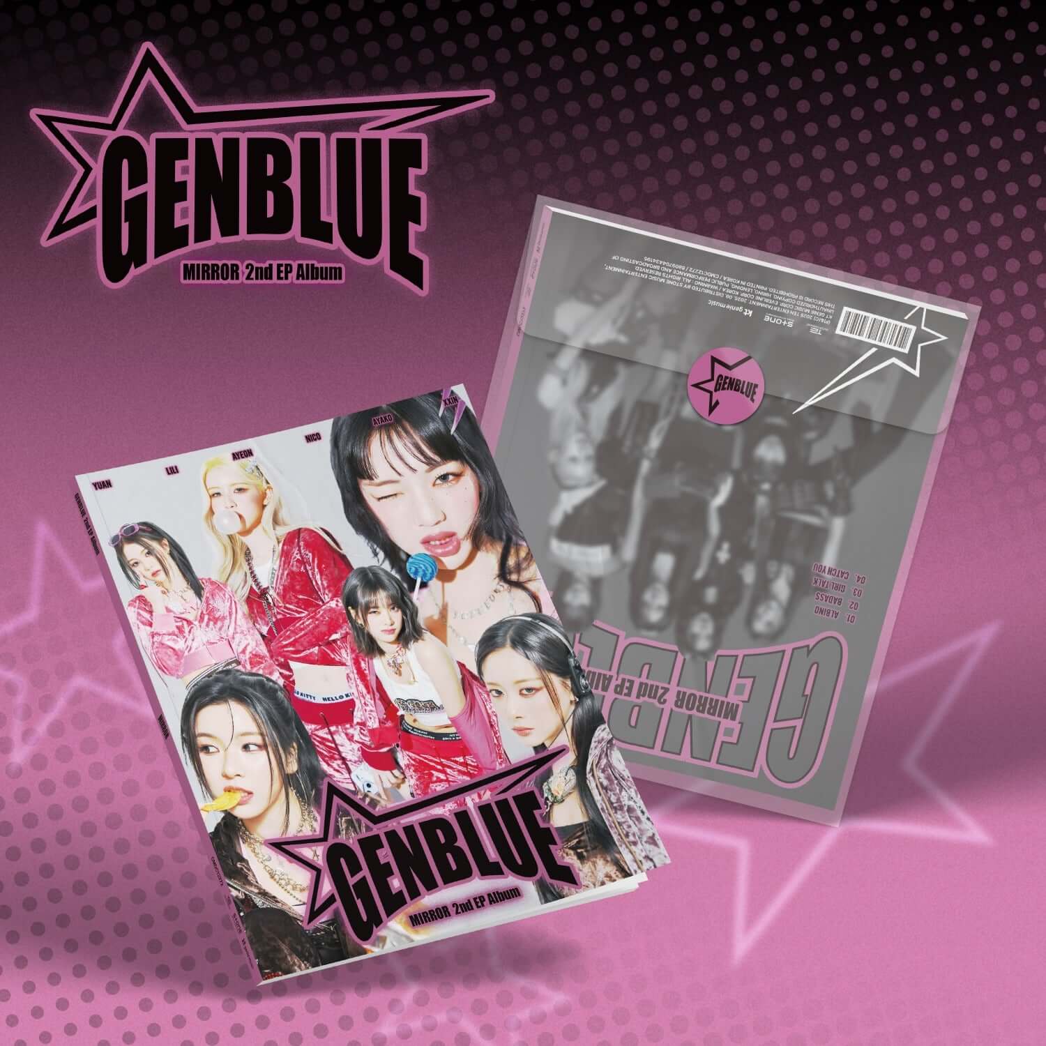 GENBLUE - 2nd Album [MIRROR] - Album Kpop, visuels Kpop et couvertures miroirs sur fond violet avec logo GENBLUE