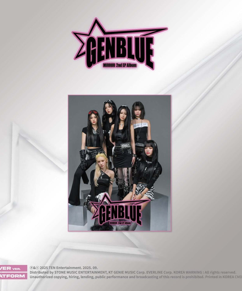 GENBLUE - 2nd Album [MIRROR] (POCA) - Album Kpop : pochette officielle avec groupe GENBLUE, fond blanc et cadre miroir.