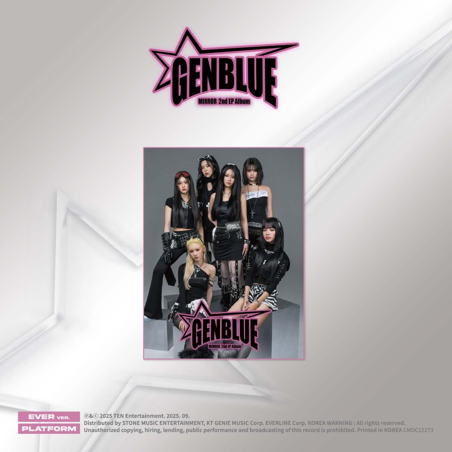 GENBLUE - 2nd Album [MIRROR] (POCA) - Album Kpop : pochette officielle avec groupe GENBLUE, fond blanc et cadre miroir.