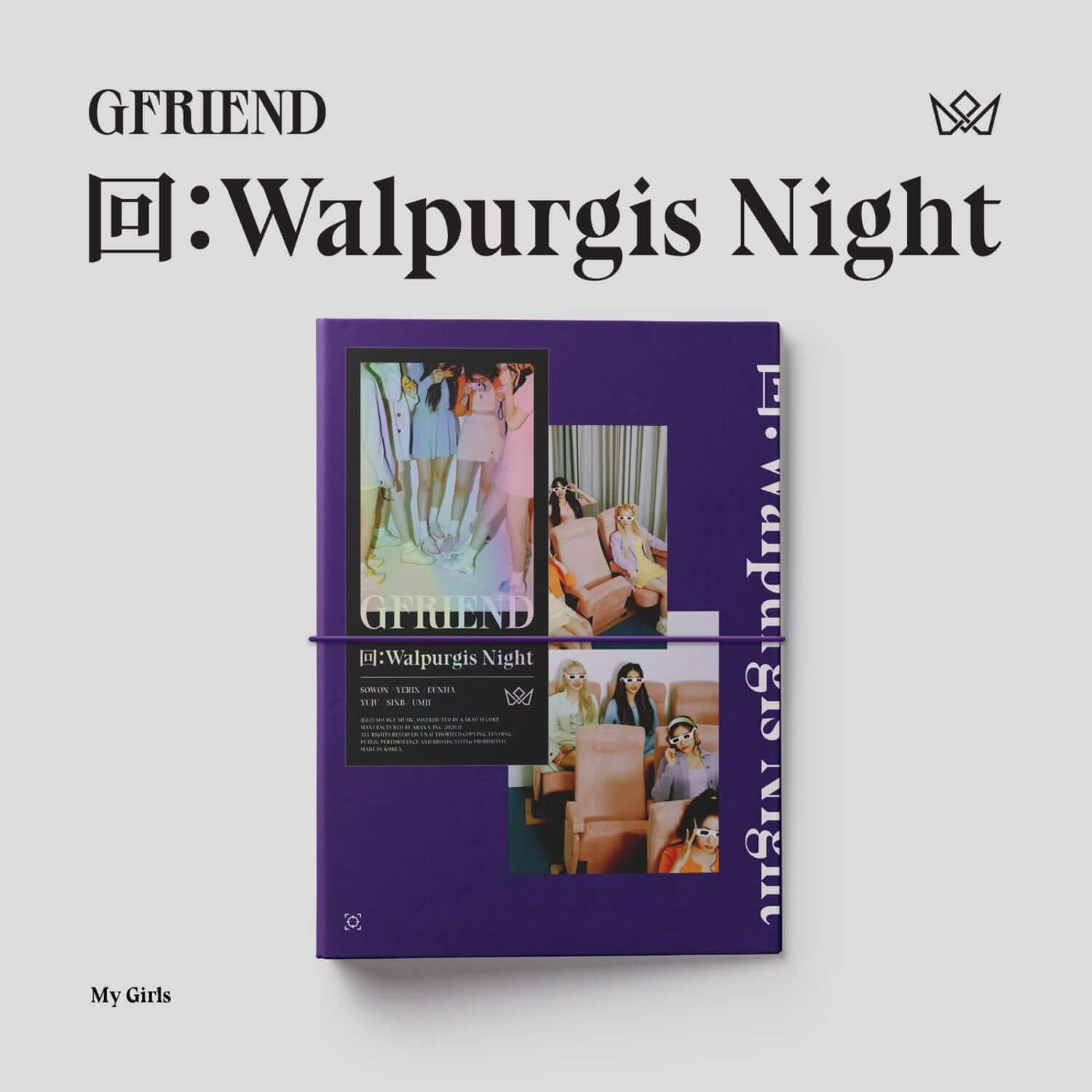 GFRIEND - [回:Walpurgis Night] (My Girl VER.) - Album Kpop : pochette violette sur fond clair, photos et texte GFRIEND.
