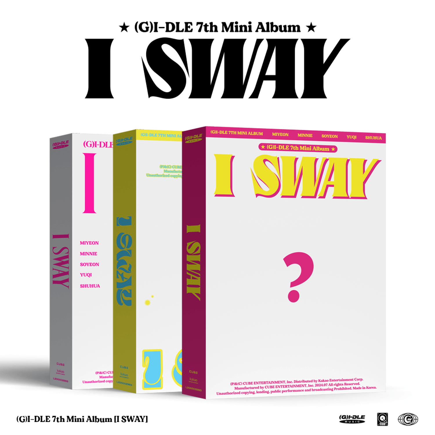 (G)I-DLE - 7th Album [I SWAY] (Wind Ver. / Wave Ver. / Beat Ver.) (Random) - Album Kpop : pack de versions sur fond blanc