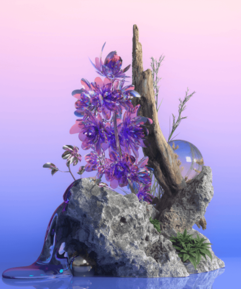 GLOWCEAN - 1st Album [Essence] - Album Kpop, visuel album Kpop avec décor floral bleu rose, marque GLOWCEAN sur fond dégradé