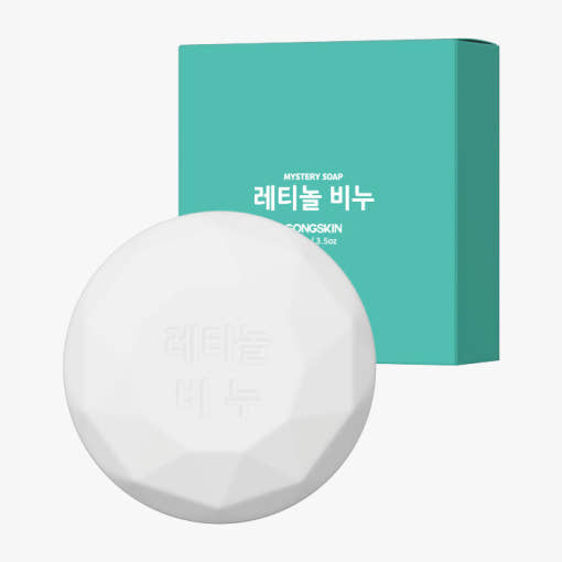 GONGSKIN  Retinol Soap 100g, savon blanc sur fond clair, pack turquoise de la marque GONG SKIN