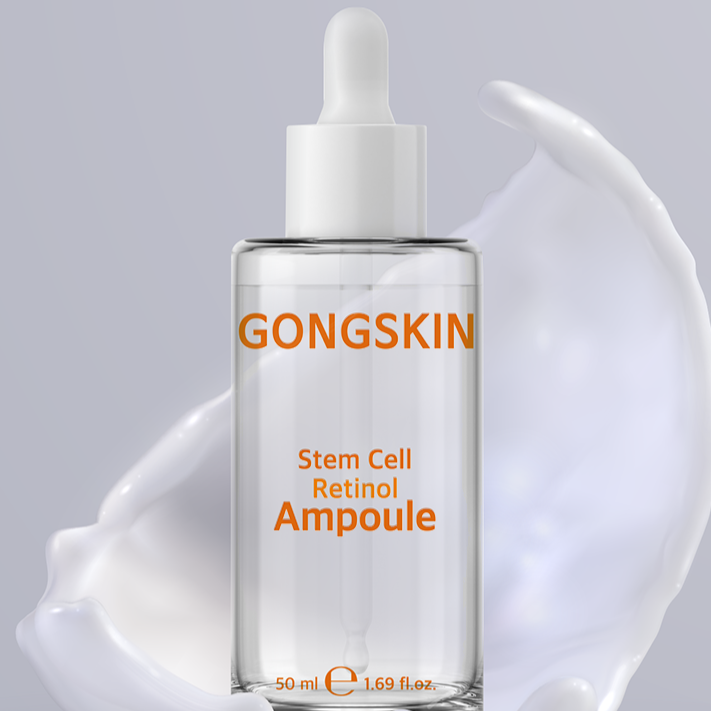 GONGSKIN  Stem Cell Retinol Ampoule 50ml de marque GONGSKIN, flacon sur fond clair avec texture crème blanche (image produit)