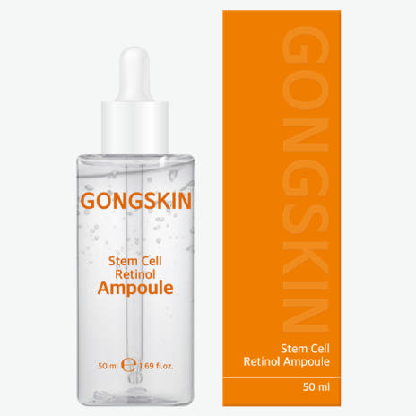 GONGSKIN Stem Cell Retinol Ampoule 50ml : sérum visage en flacon blanc, packaging orange sur fond clair.