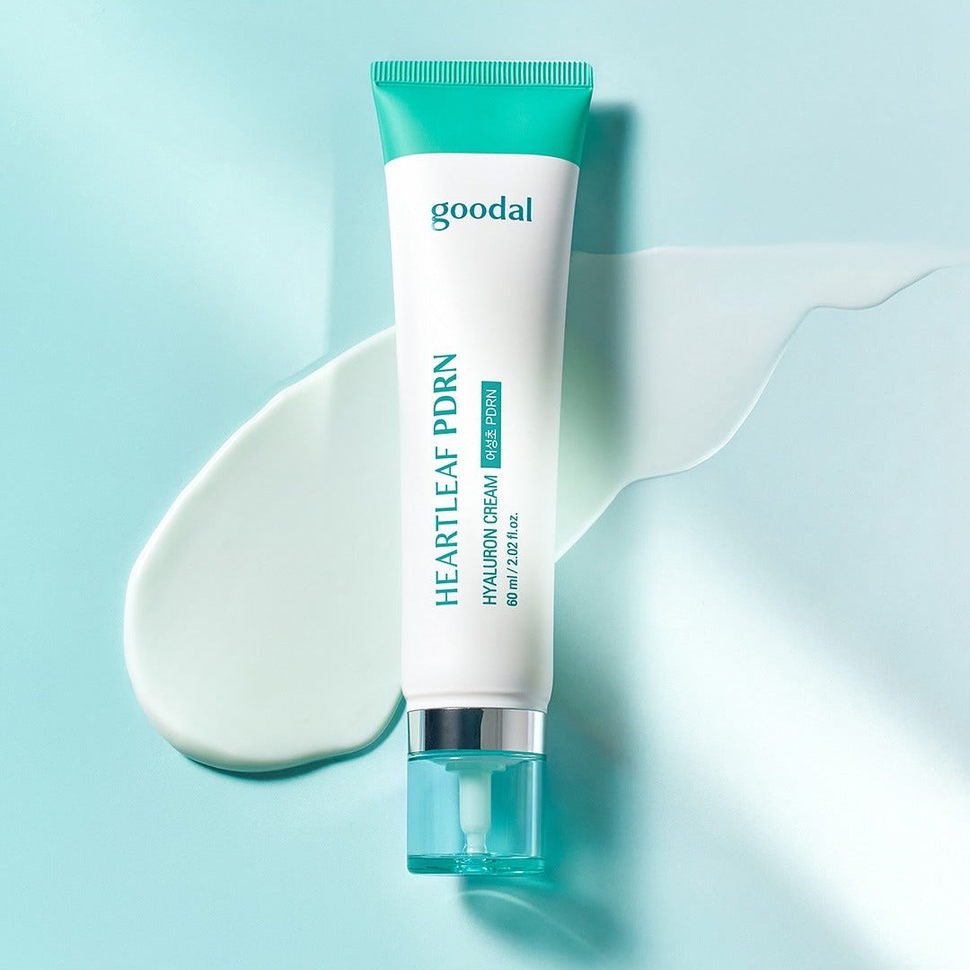 GOODAL Eoseongcho PDRN Hyaluronic Acid Brightening Cream 60ml, tube sur fond bleu clair, crème hydratante lumineuse.