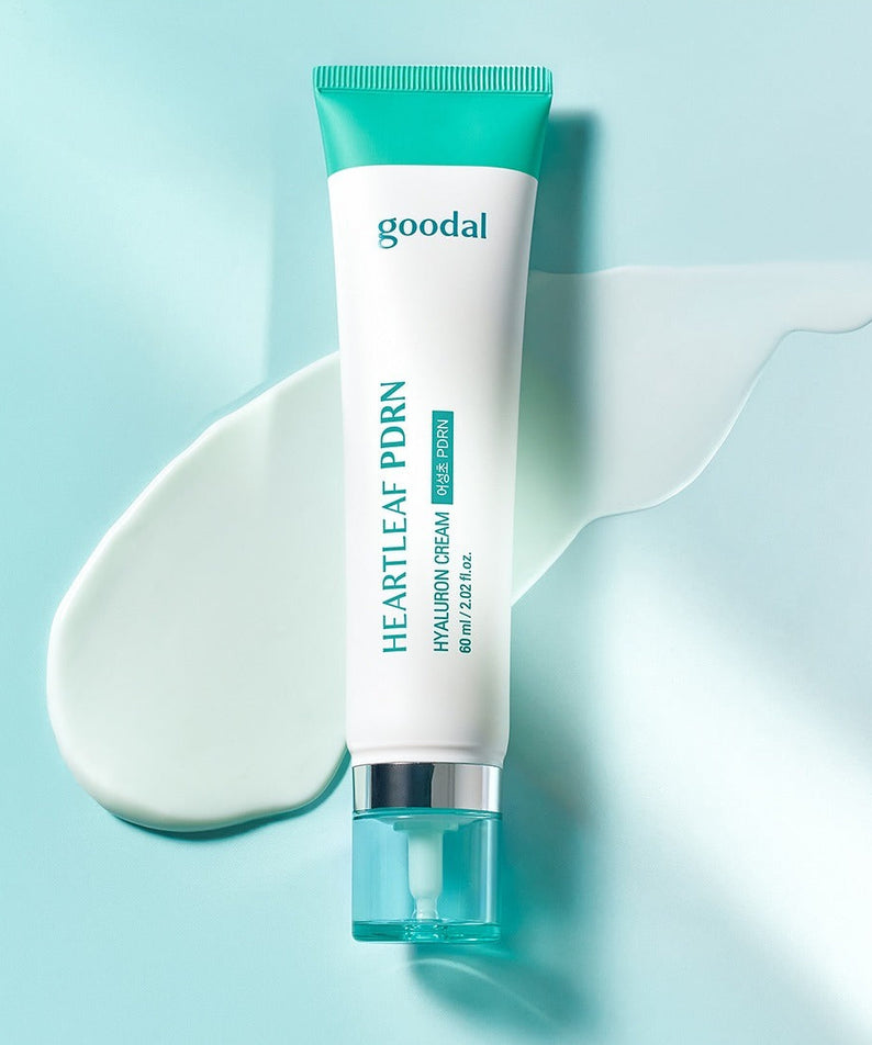 Crème Éclaircissante GOODAL Eoseongcho PDRN Hyaluronic Acid Brightening Cream 60ml sur fond bleu clair.