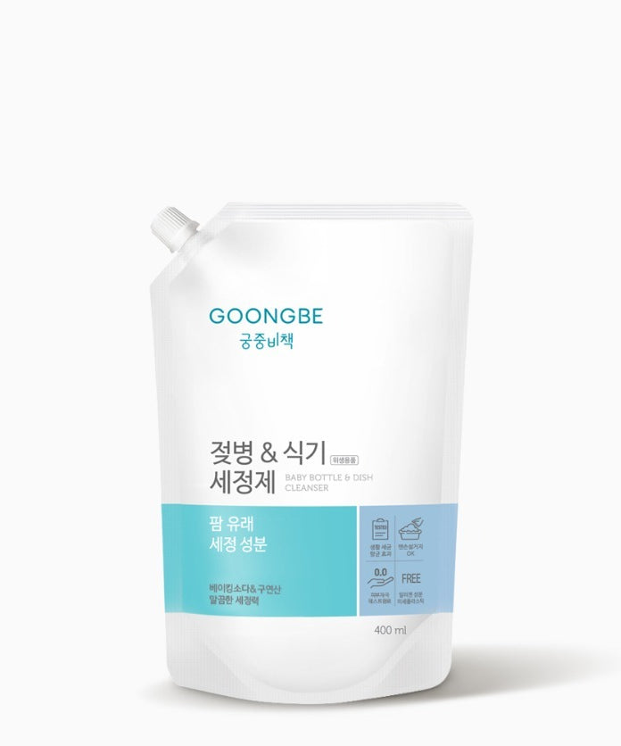 GOONGBE  Baby bottle & dishwashing detergent Caprefill 400ml, recharge liquide sur fond blanc, marque GOONGBE en évidence.