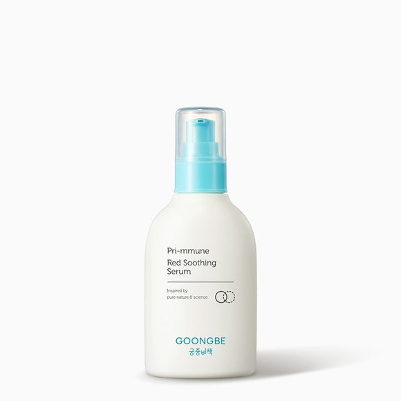 GOONGBE Pri-mmune Red Soothing Serum 150ml, flacon sérum apaisant sur fond clair, photo produit.