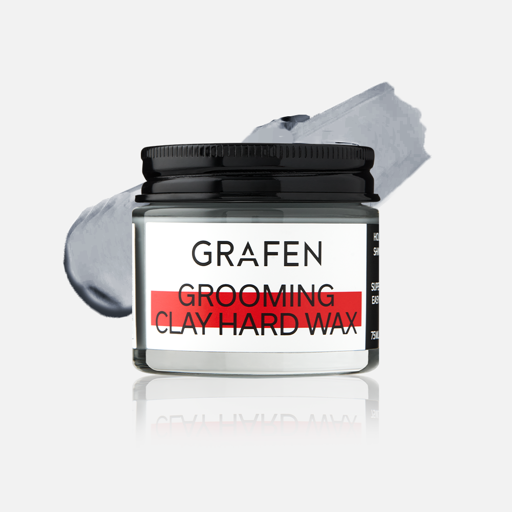 Décris l'image en français en mentionnant le produit, la marque et le contexte visuel: GRAFEN  Grooming Clay Hard Wax 75ml.