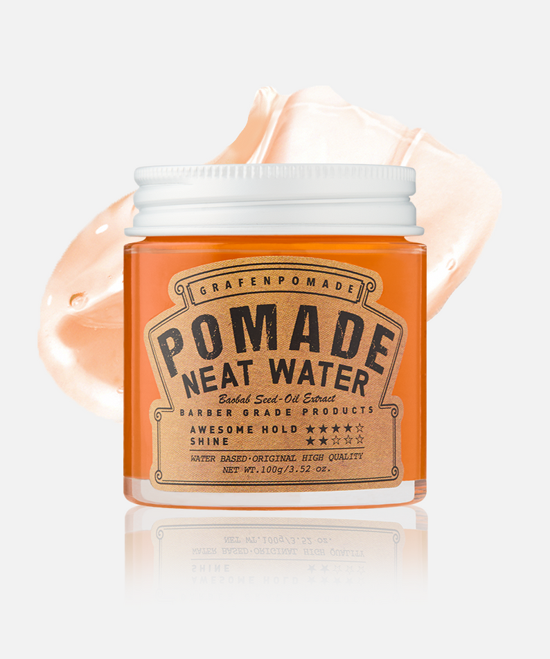 GRAFEN  Pomande Neat Water 100g, baume Pomade sur fond blanc, pot orange avec branding GRAFEN.