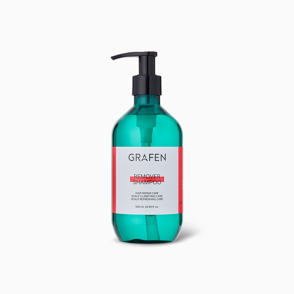 GRAFEN  Remover Shampoo 500ml : flacon-pompe bleu turquoise, visuel produit sur fond blanc, marque GRAFEN.