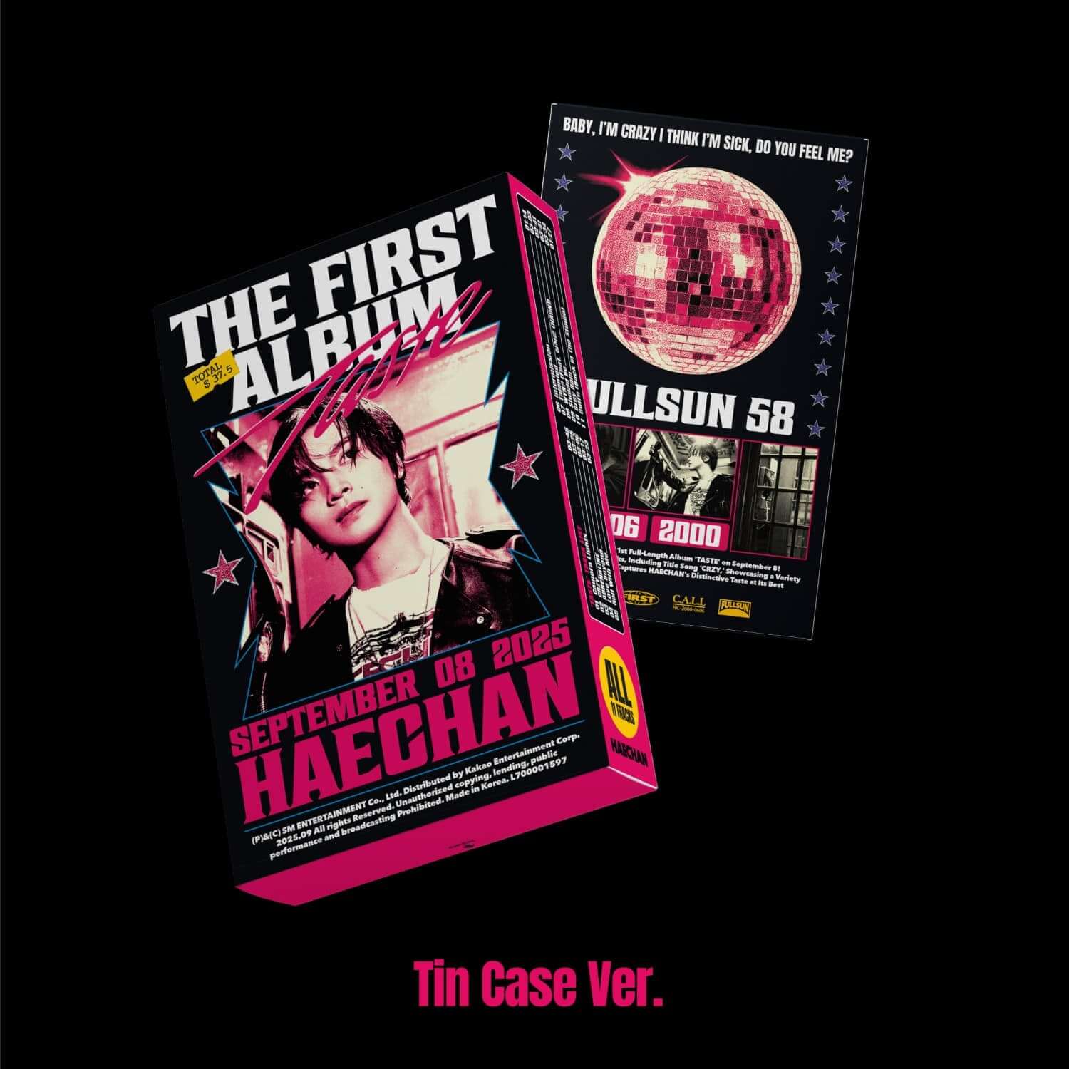 HAECHAN - 1st Album [TASTE] (Tin Case Ver.) - Album Kpop, jaquette tin colorée sur fond noir.