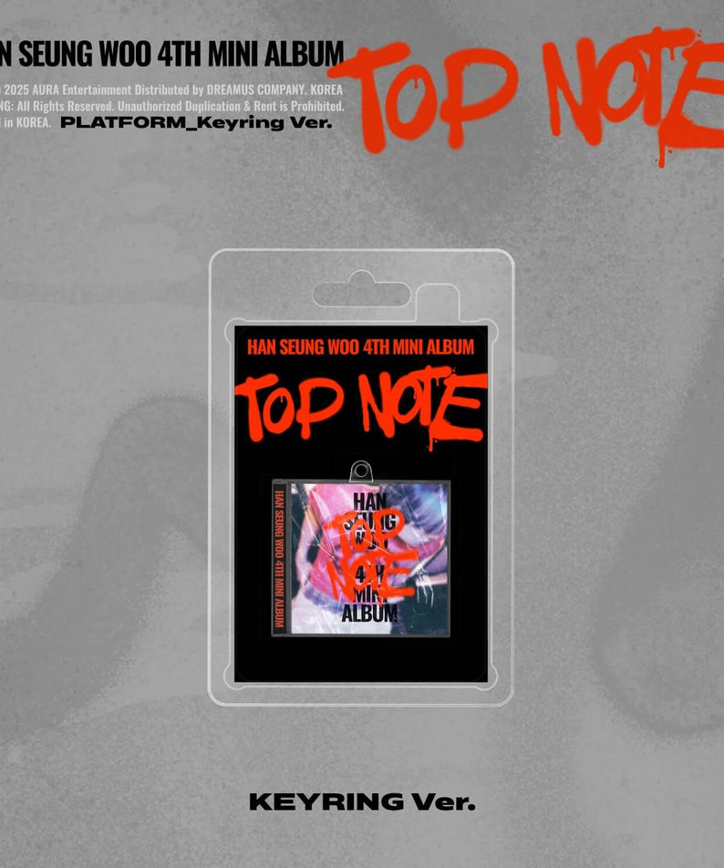 HAN SEUNG WOO - 4th Mini Album_TOP NOTE (PLATFORM_Keyring Ver.) - Album Kpop, blmister sur fond gris, visuel “Top Note” rouge.
