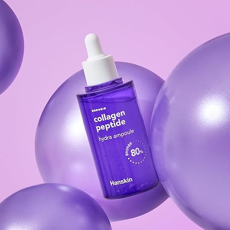 Décris l'image en français en mentionnant le produit, la marque et le contexte visuel : HANSKIN Collagen Peptide Hydra Ampoule 90ml